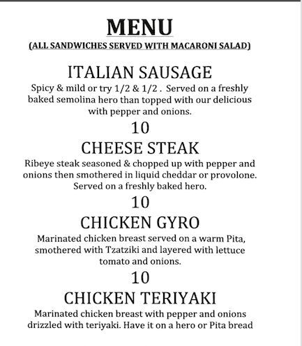 "The sausage n pepper stand" - Menu 1