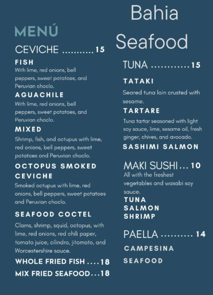 Bahía Seafood - Menu 1