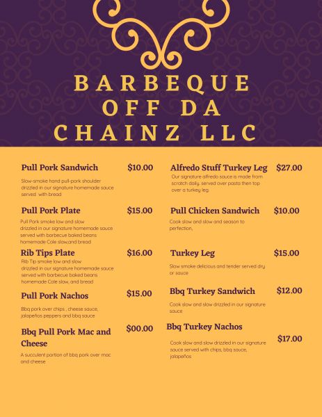 Barbeque Off Da Chainz LLC - Menu 1