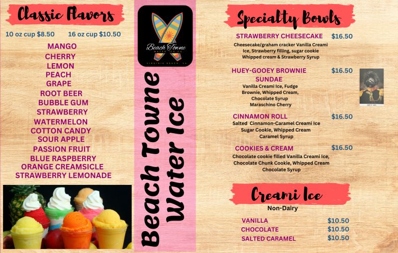 Beach Towne Water Ice Company - Menu 1