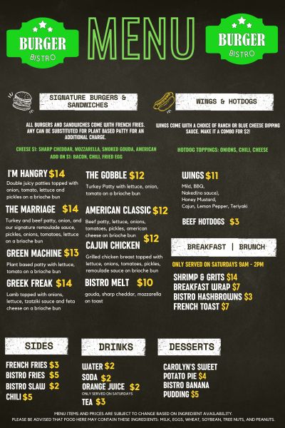 Burger Bistro - Menu 1