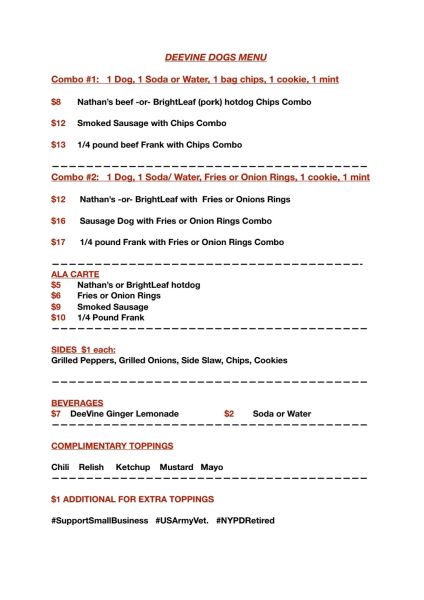 DeeVine Dogs LLC - Menu 1