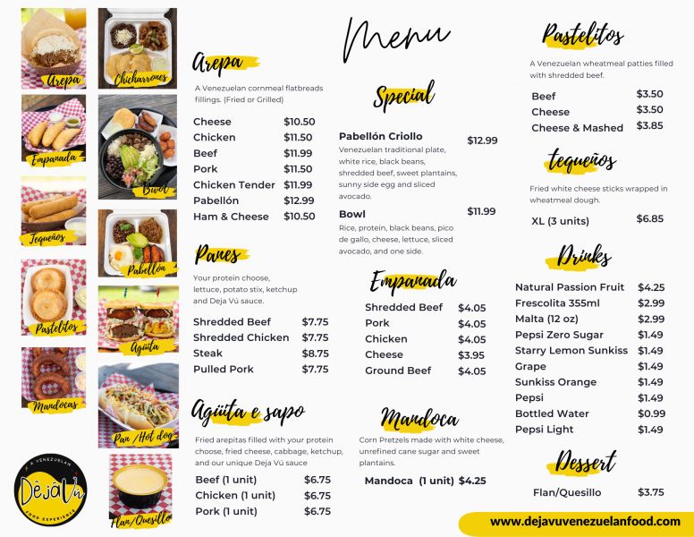 Deja Vu Venezuelan food - Menu 1