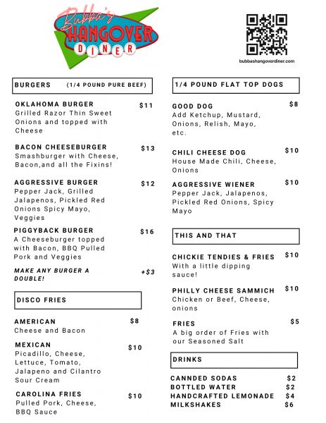 Bubba's Hangover Diner - Menu 3