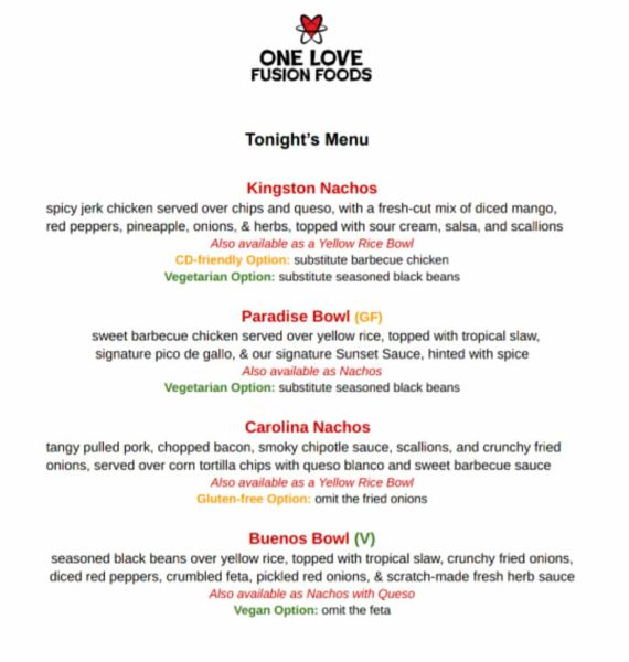 One Love Fusion Foods - Menu 3
