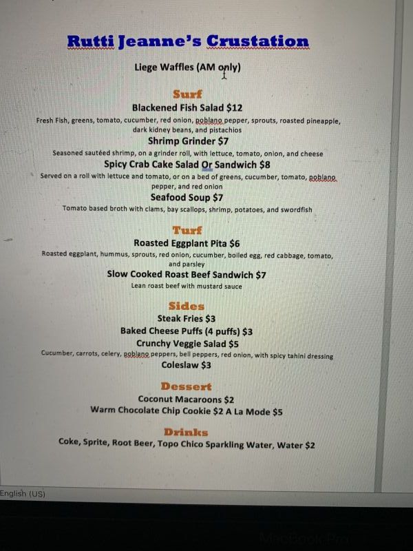 RUTTI JEANNE'S CRUSTATION - Menu 3