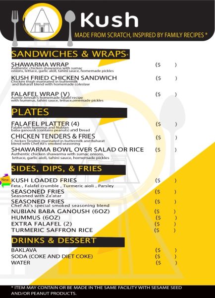 Kush food truck - Menu 3