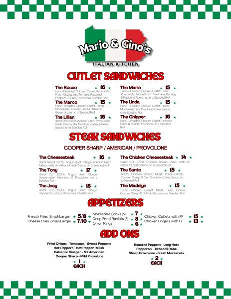 Mario and Gino’s Italian Kitchen - Menu 3