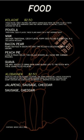 Back From The Dead Cafe - Menu 2