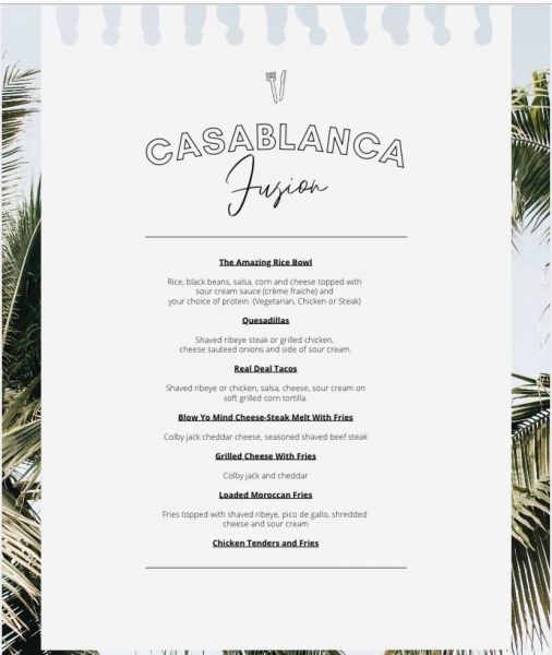Casablanca fusion - Menu 2