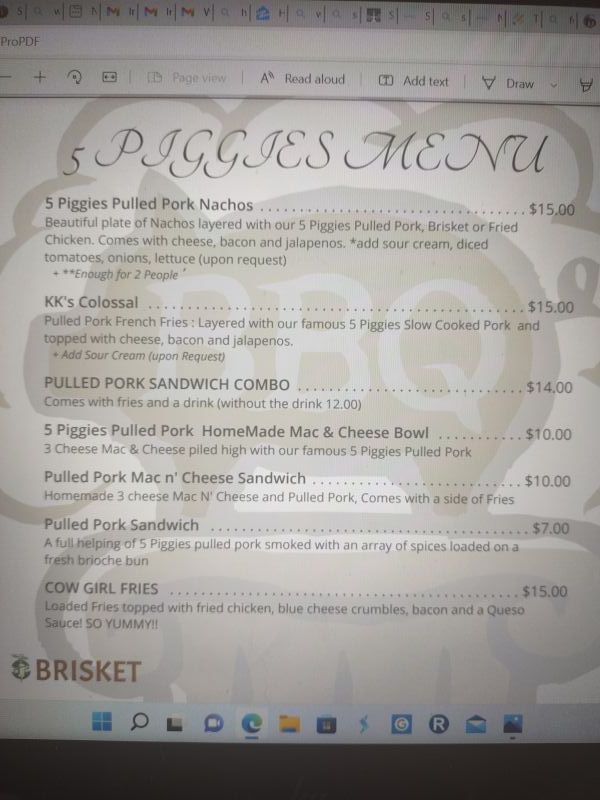 5 Piggies Bar-B-Que - Menu 2