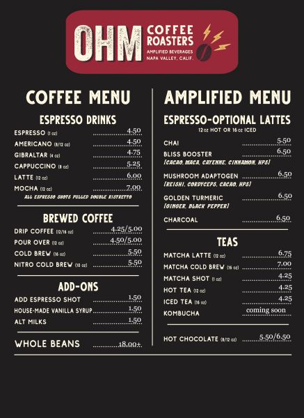 OHM Coffee Roasters - Menu 2