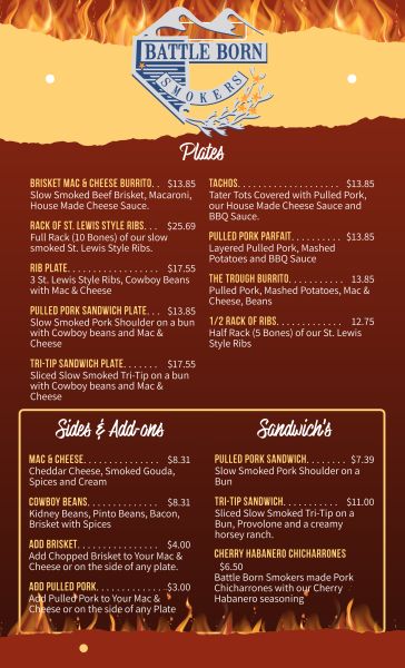 Battle Born Smokers - Menu 2