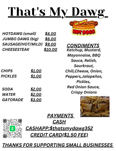 That's My Dawg hotdog cart - Menu 2