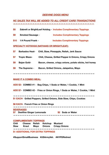 DeeVine Dogs LLC - Menu 2