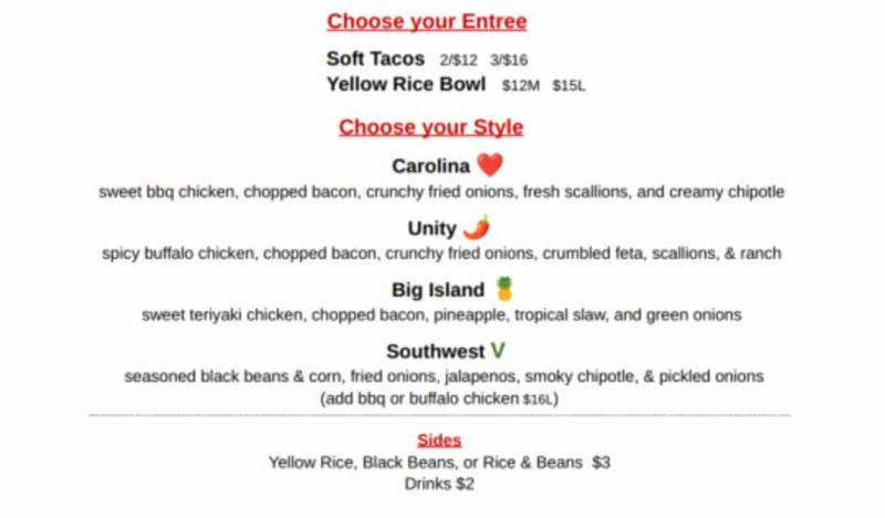 One Love Fusion Foods - Menu 2