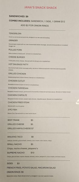 JANA'S SNACK SHACK - Menu 2
