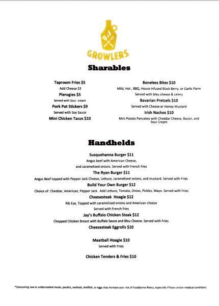 Growlers - Menu 1