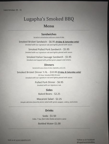 Lugapha’s Smoked BBQ - Menu 1