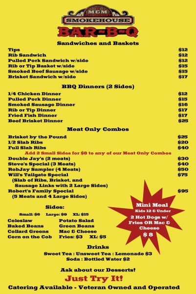 M&M Old Hickory Smokehouse BBQ - Menu 1