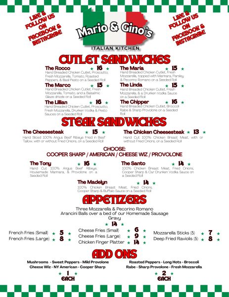 Mario and Gino’s Italian Kitchen - Menu 1