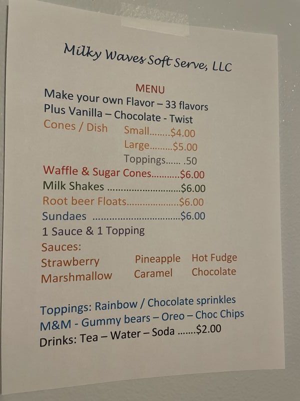 Milky Waves Soft Serve LLC - Menu 1