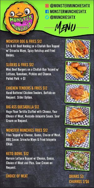 Monster munchies HTX - Menu 1