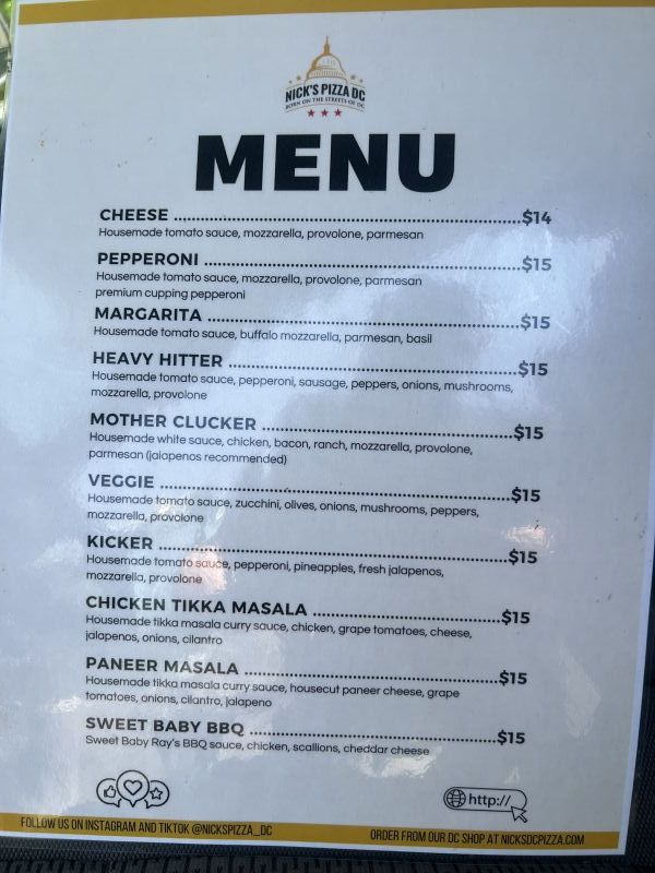 Nicks Pizza DC - Menu 1