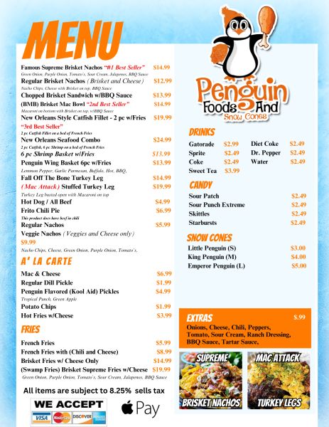 Penguin Foods and Snow Cones - Menu 1