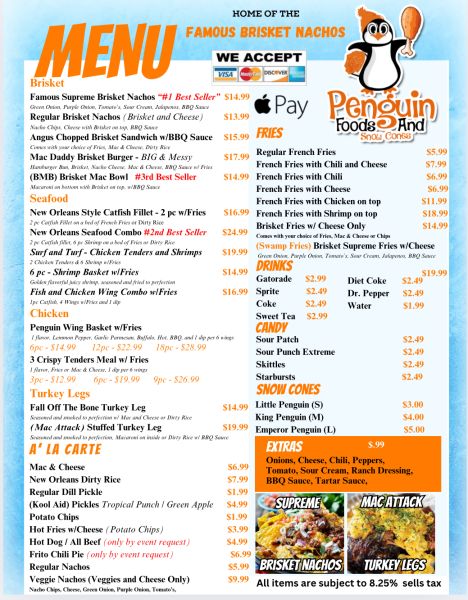 Penguin Foods and Snow Cones - Menu 1