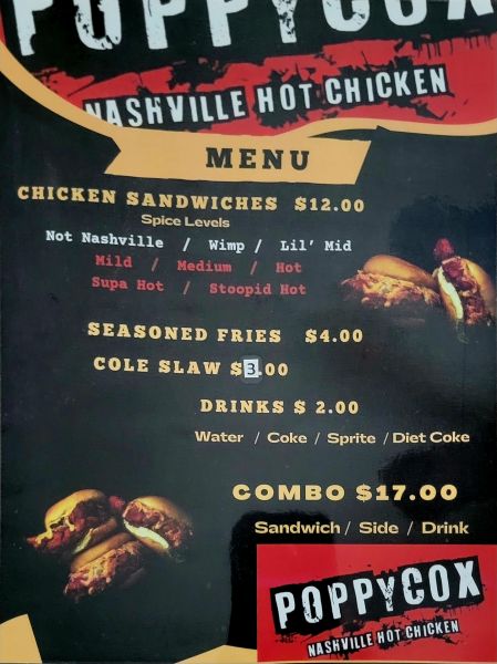 PoppyCox Nashville Hot Chicken - Menu 1
