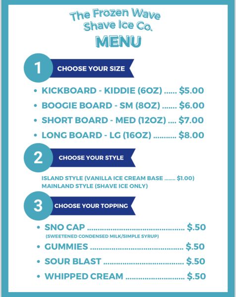 The Frozen Wave Shave Ice Company - Menu 1